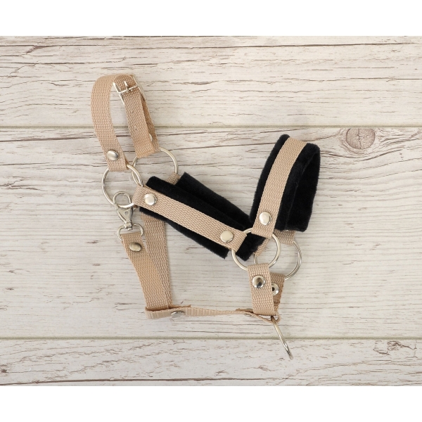 Cavezza con Pelliccia Nera per Cavallo Hobby Beige