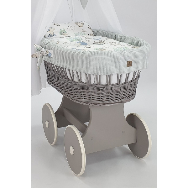 Cesta in vimini con base in legno grigio