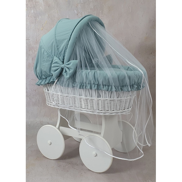 Cestino bianco neonato con lenzuolo khaki