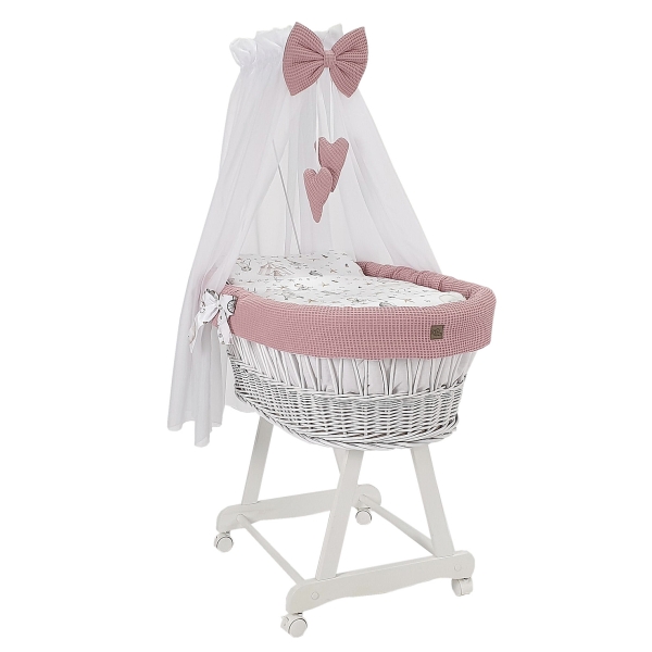 Completo letto culla vimini rosa cipria