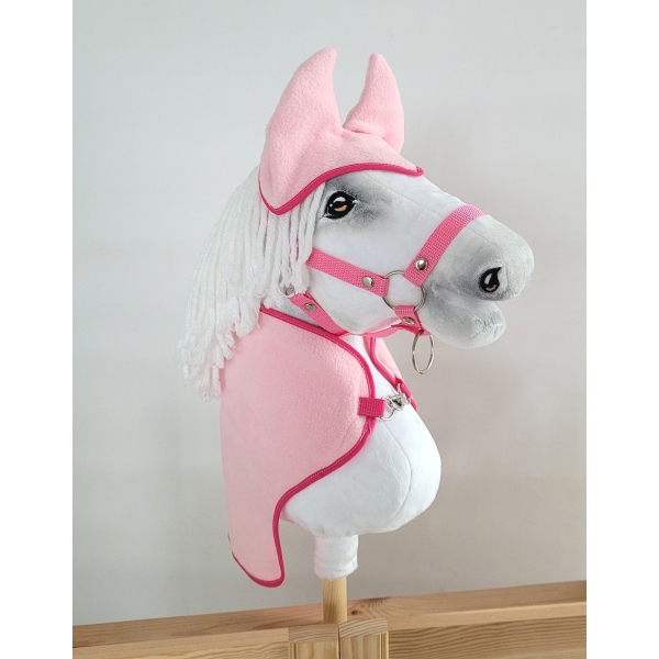 Coperta e Paraorecchie per Cavallo Bastone Rosa Chiaro