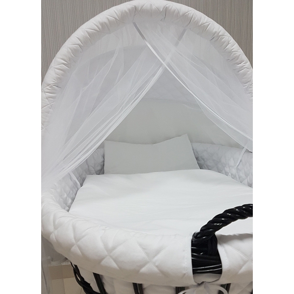 Culla Bianco Vimini XL Rivestimento Cappotta con Zanzariera