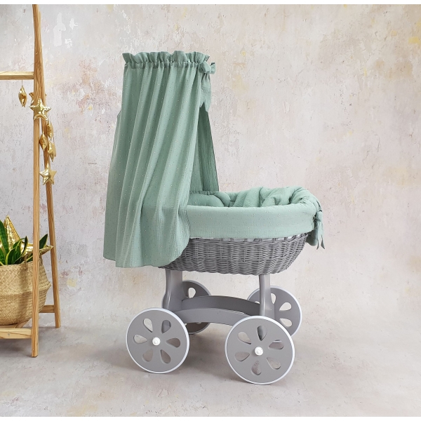 Culla con biancheria in mussola khaki con punti dorati