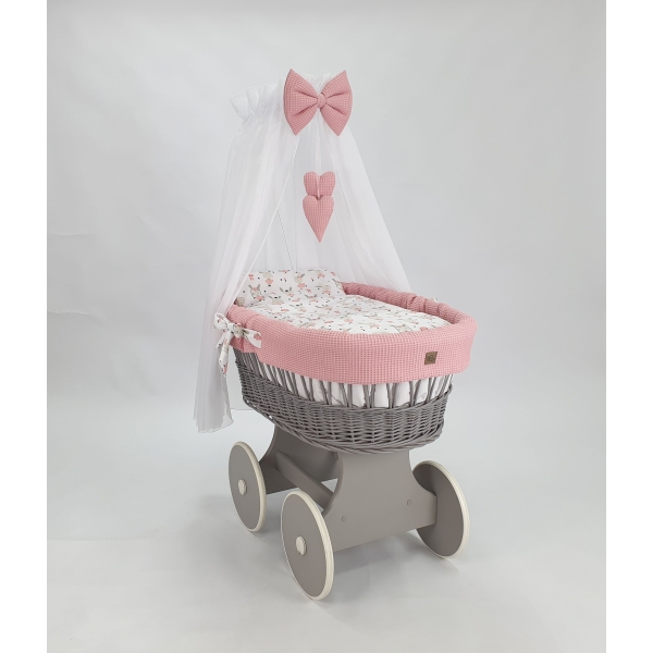 Culla grigia con rivestimento completa rosa