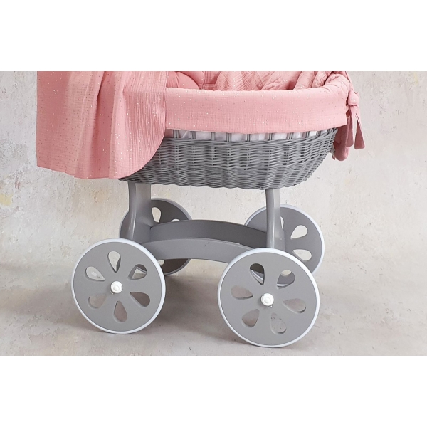 Culla in vimini e legno grigio ruote grande per bambina neonata