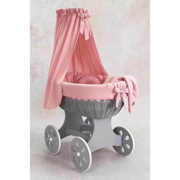 Culla neonato bambina con biancheria in mussola rosa