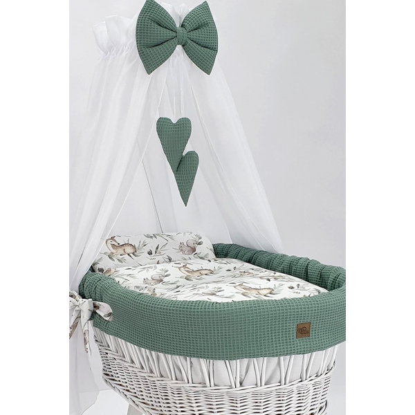 Culla ovale neonato in vimini bianco biancheria khaki