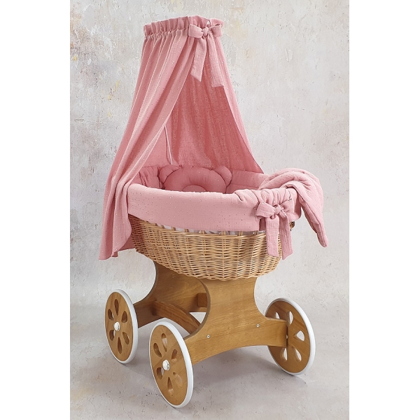 Culla rattan naturale rivestimento mussola rosa