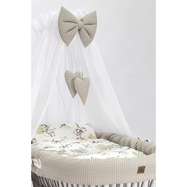 culla vimini grigio biancheria beige