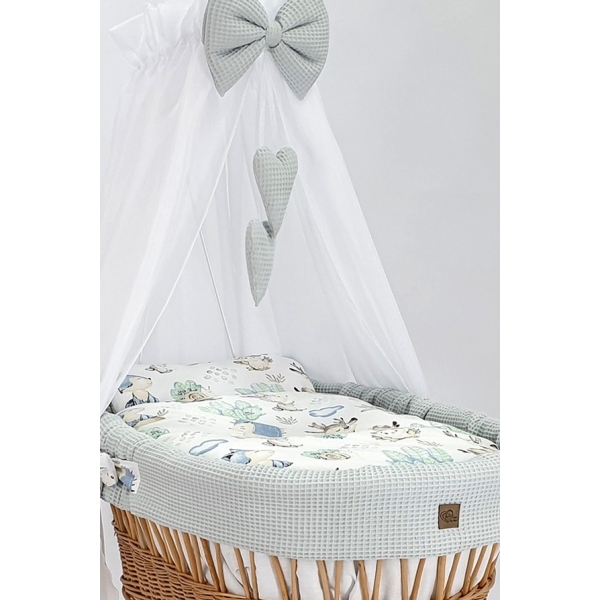 Culla vimini naturale Set biancheria grigia waffle