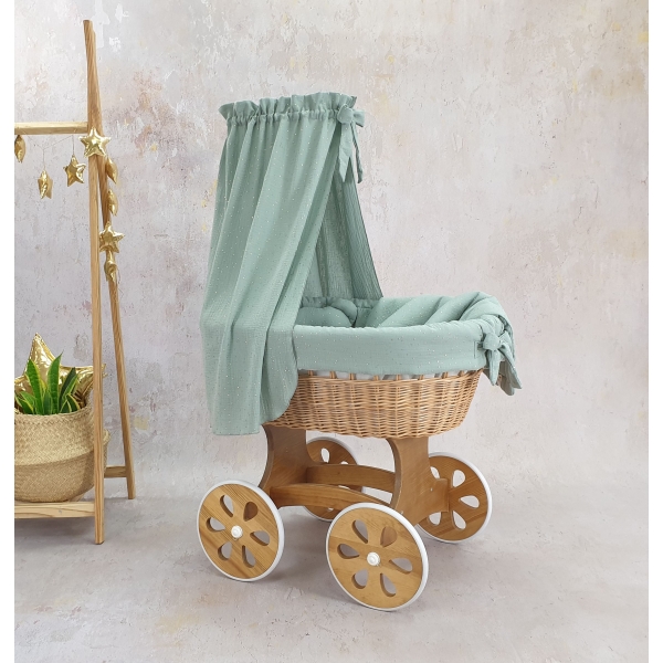 Culla vimininaturale e legno mussola khaki