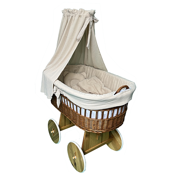 Dettaglio tessuto mussola di cotone beige per culla XL