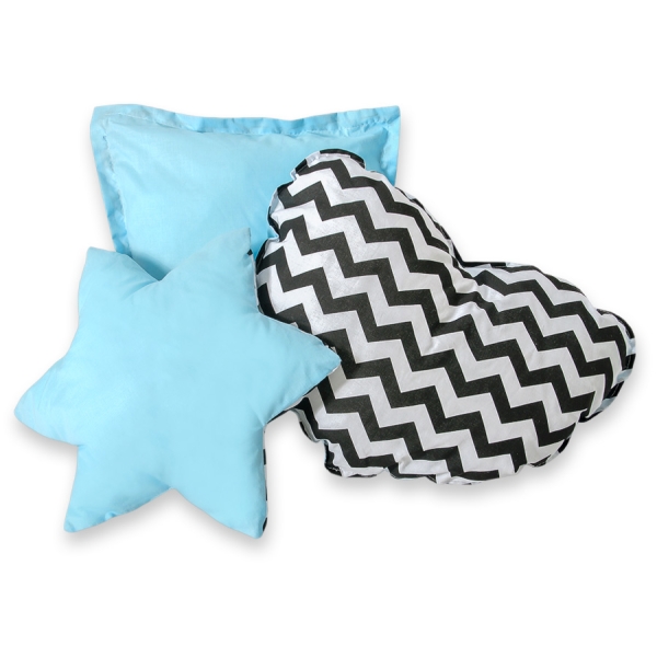 3 Guanciali Nero Blu Chevron