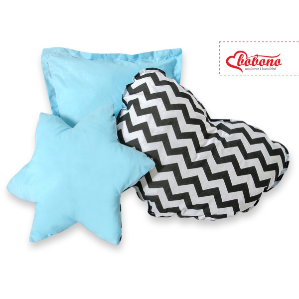 3 Guanciali Nero Blu Chevron