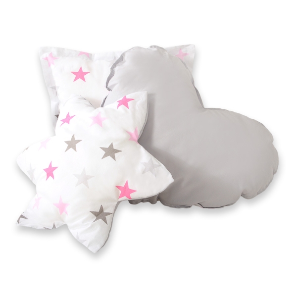 3 Guanciali Rosa Grigio Stelle