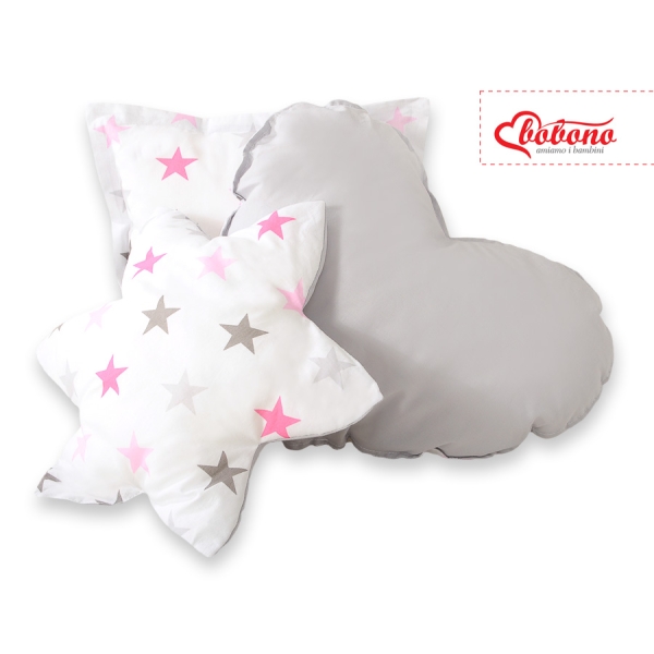 3 Guanciali Rosa Grigio Stelle