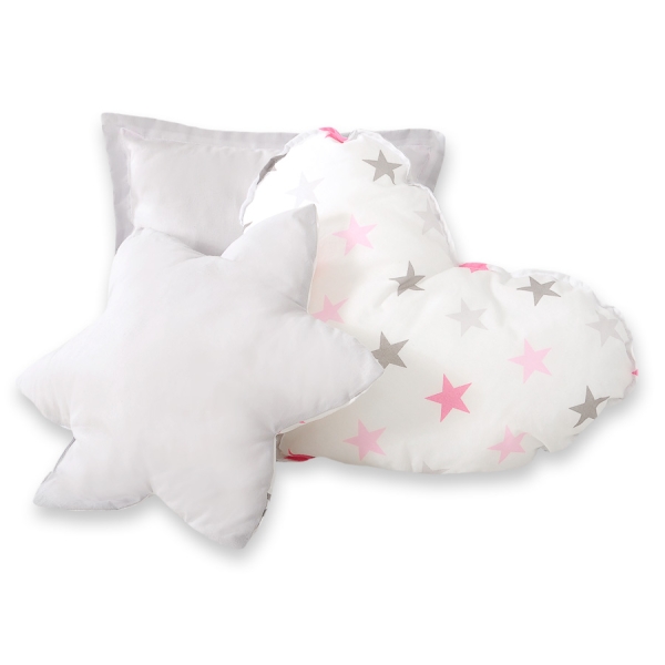 3 Guanciali Rosa Grigio Stelle