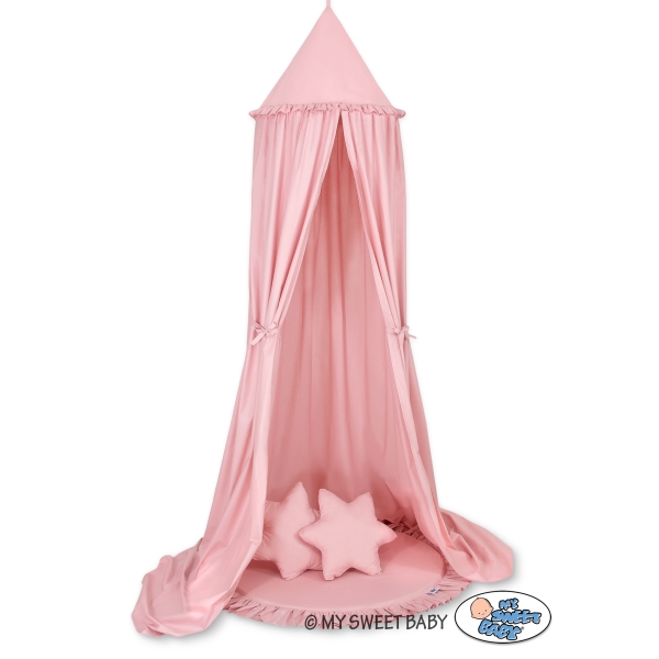 Baldacchino con Tappetino e Cuscini per Cameretta Dei Bambini Rosa Scuro