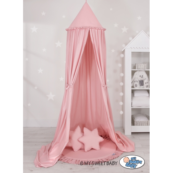 Baldacchino con Tappetino e Cuscini per Cameretta Dei Bambini Rosa Scuro