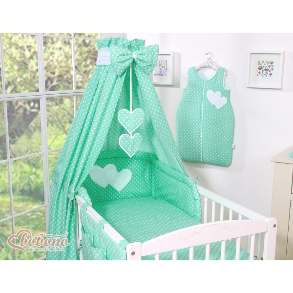 Baldacchino Culla Menta Pois Bianchi Cuori