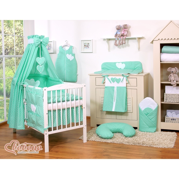 Baldacchino Culla Menta Pois Bianchi Cuori