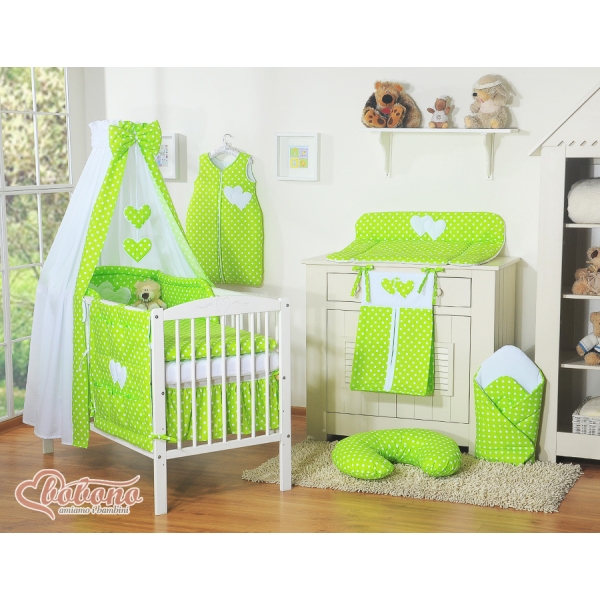 Baldacchino Culla Verde Pois Bianchi Cuori