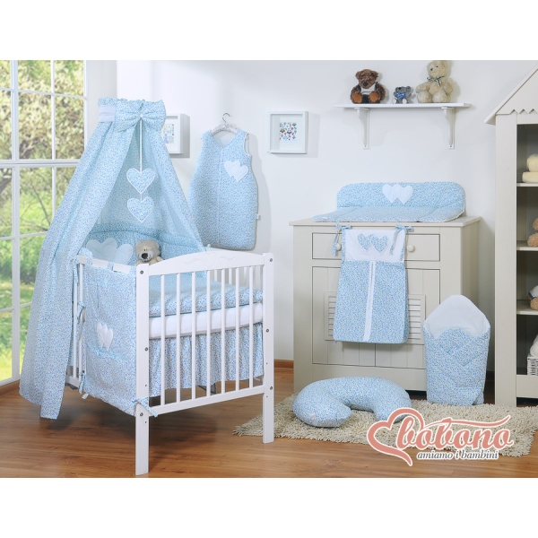 Baldacchino in Cotone per Lettino e Culla Blu Fiori Fiori Cuori