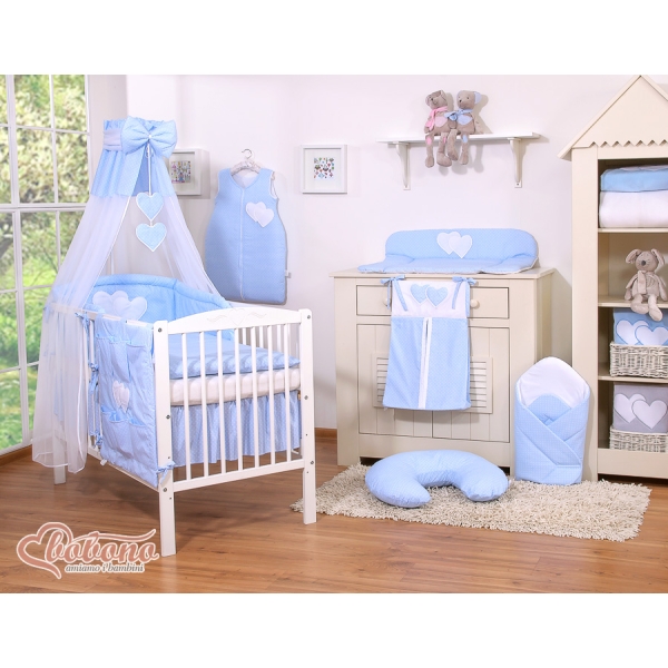 Baldacchino in Tulle per Culla Blu Pois Bianchi Chiffon Cuori