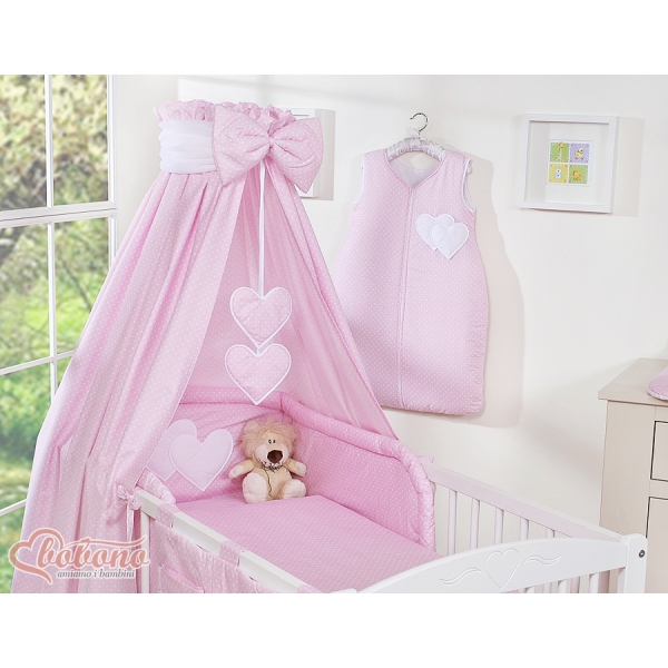 Baldacchino per Lettino Neonato Rosa Pois Bianchi Cuori