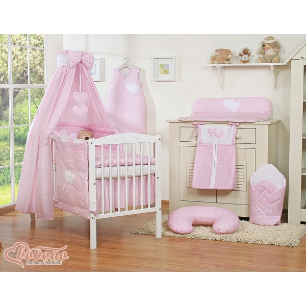 Baldacchino per Lettino Neonato Rosa Pois Bianchi Cuori