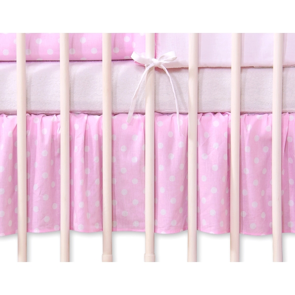 Balza Gonna per Lettino 60x120 Rosa Pois Bianchi Cuori