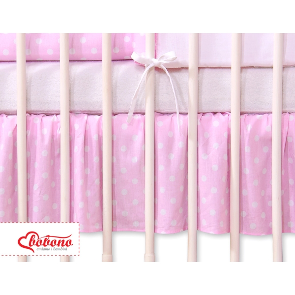 Balza Gonna per Lettino 60x120 Rosa Pois Bianchi Cuori