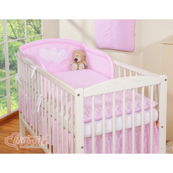 Biancheria da Lettino 3 parti Rosa Pois Bianchi Cuori