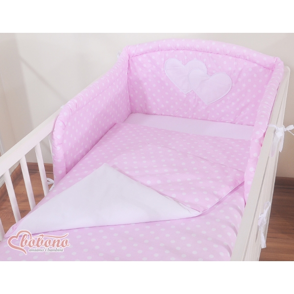 Biancheria da Lettino 3 parti Rosa Pois Bianchi Cuori