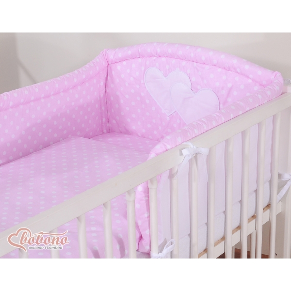 Biancheria da Lettino 3 parti Rosa Pois Bianchi Cuori