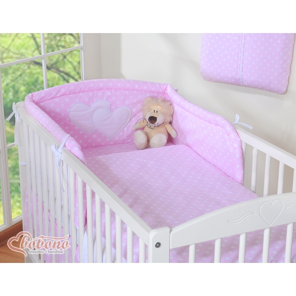 Biancheria da Lettino 3 parti Rosa Pois Bianchi Cuori