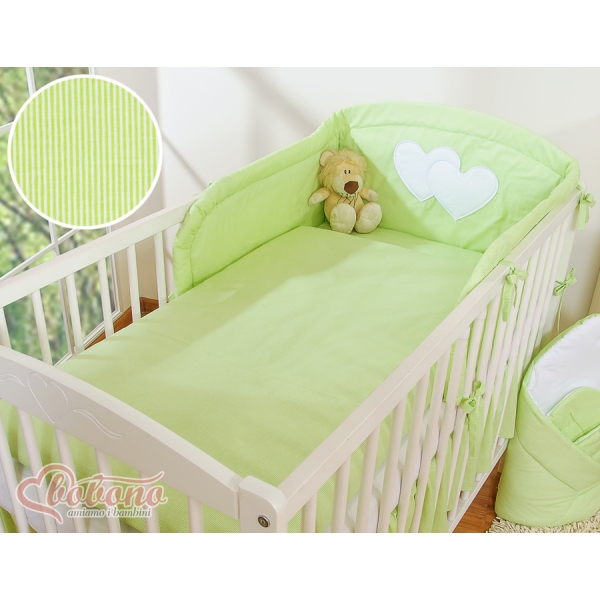 Biancheria da Lettino 3 parti Verde a Strisce Cuori