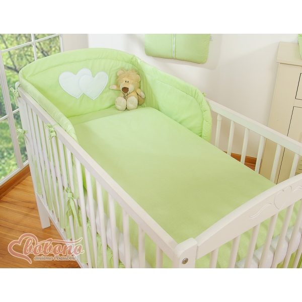 Biancheria da Lettino 3 parti Verde a Strisce Cuori