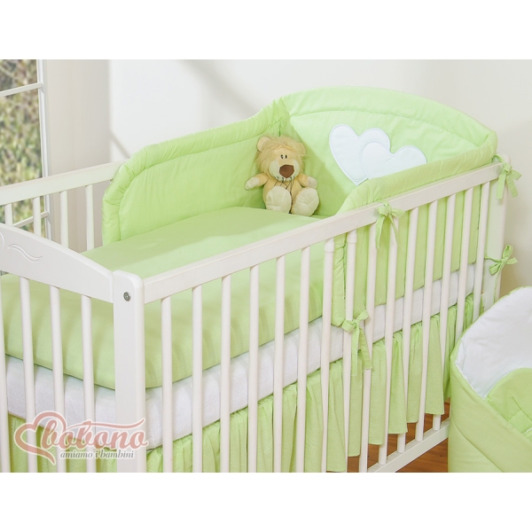 Biancheria da Lettino 3 parti Verde a Strisce Cuori
