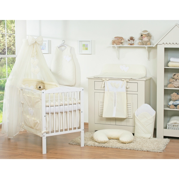 Biancheria da Lettino 7 parti con Zanzariera Creme Cuori