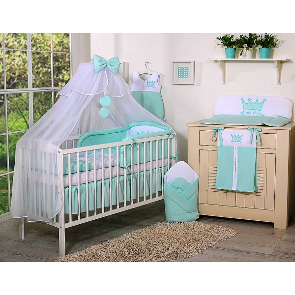 Biancheria da Lettino 7 parti con Zanzariera Menta Little Prince/Princess