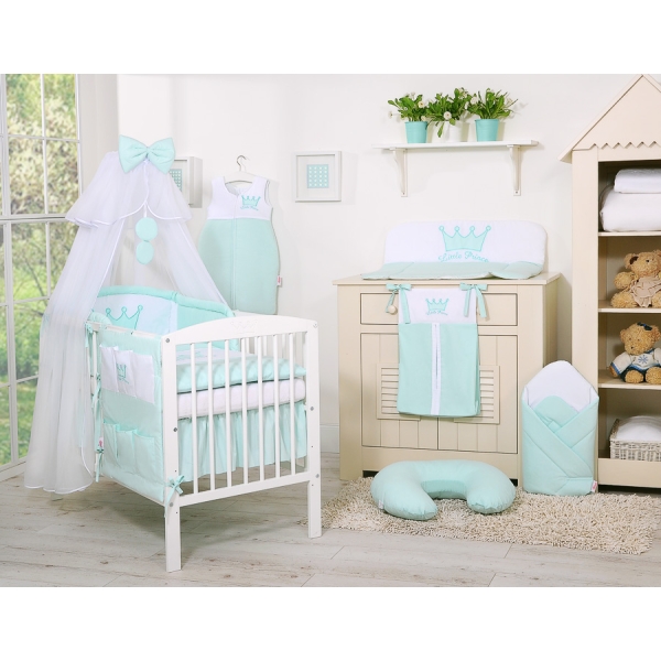 Biancheria da Lettino 7 parti con Zanzariera Menta Little Prince/Princess