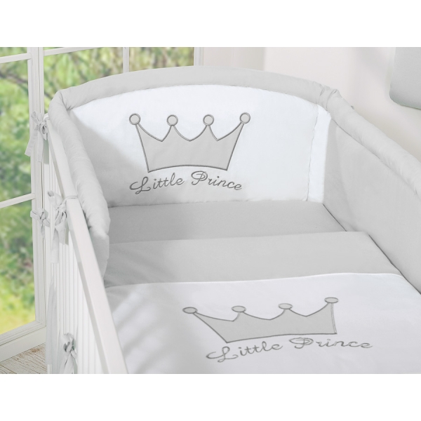 Biancheria da Lettino con Paracolpi 3 parti Grigio Little Prince/Princess