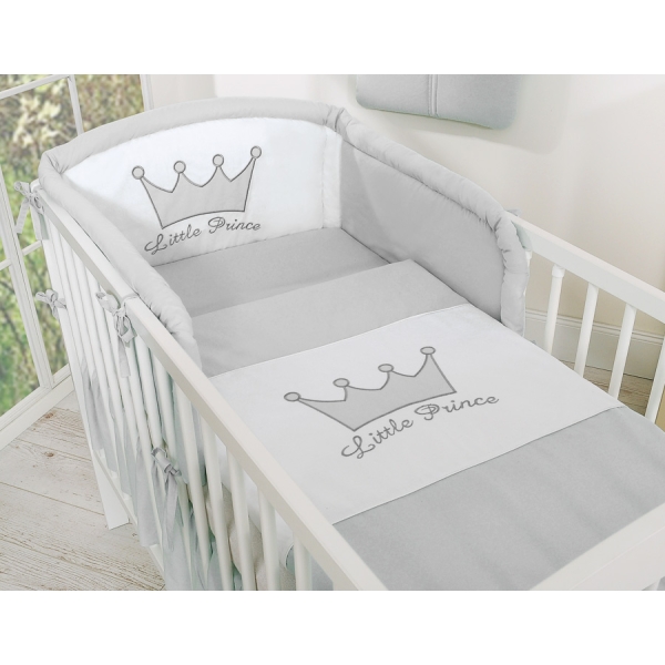 Biancheria da Lettino con Paracolpi 3 parti Grigio Little Prince/Princess