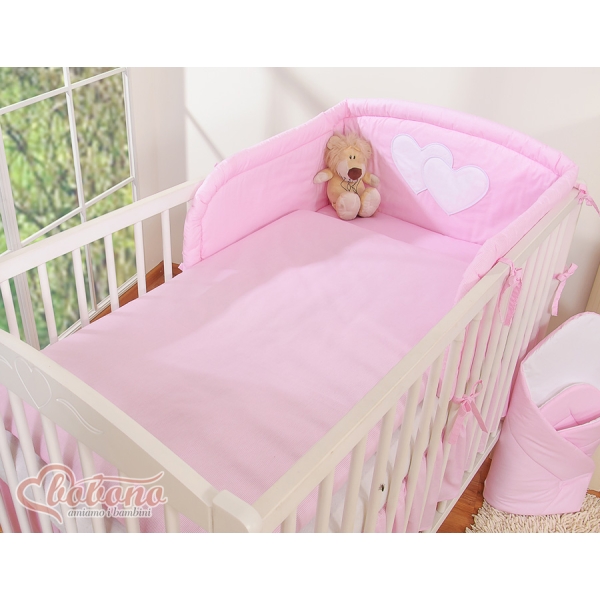 Biancheria da Lettino + Paracolpi 3 parti Rosa a Strisce Cuori