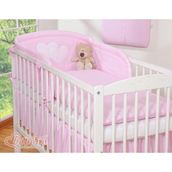 Biancheria da Lettino + Paracolpi 3 parti Rosa a Strisce Cuori