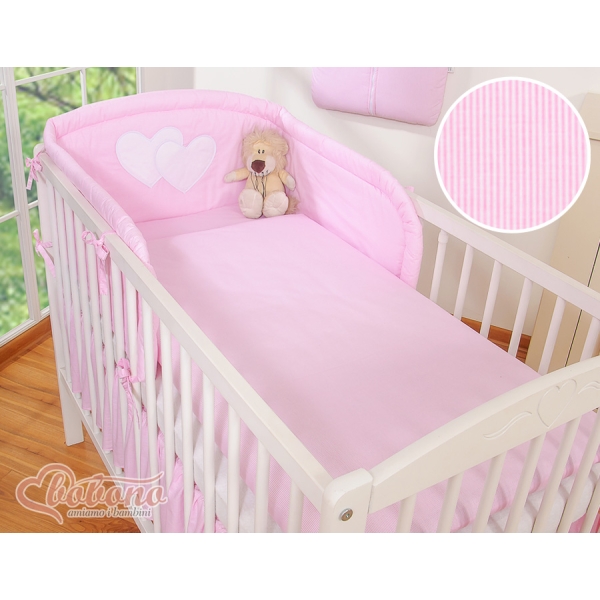 Biancheria da Lettino + Paracolpi 3 parti Rosa a Strisce Cuori