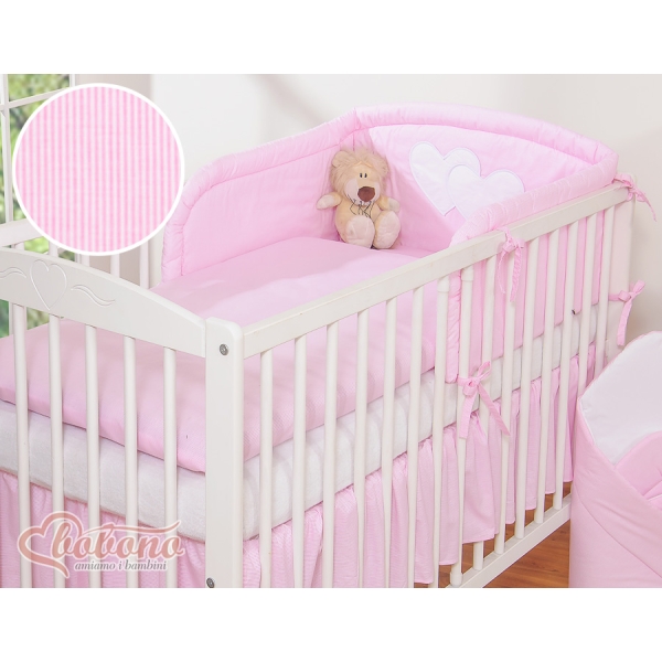 Biancheria da Lettino + Paracolpi 3 parti Rosa a Strisce Cuori