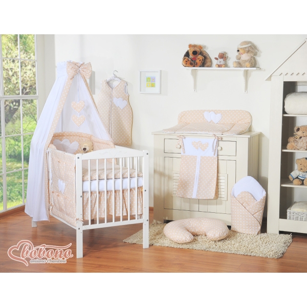 Biancheria da Letto con Baldacchino 5 parti Beige Pois Bianchi Cuori