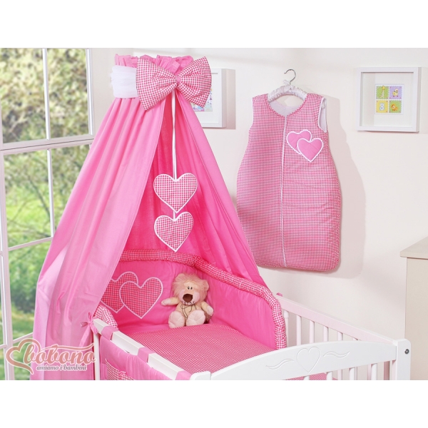 Biancheria da Letto con Baldacchino 5 parti Rosa a Scacchi Cuori